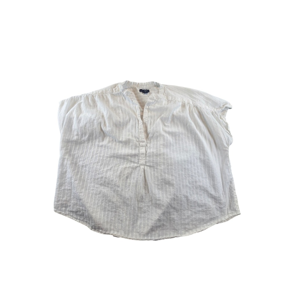 Gap Womens XL White Dobby Stripe Henley Blouse Sleeveless Textured Top 0377